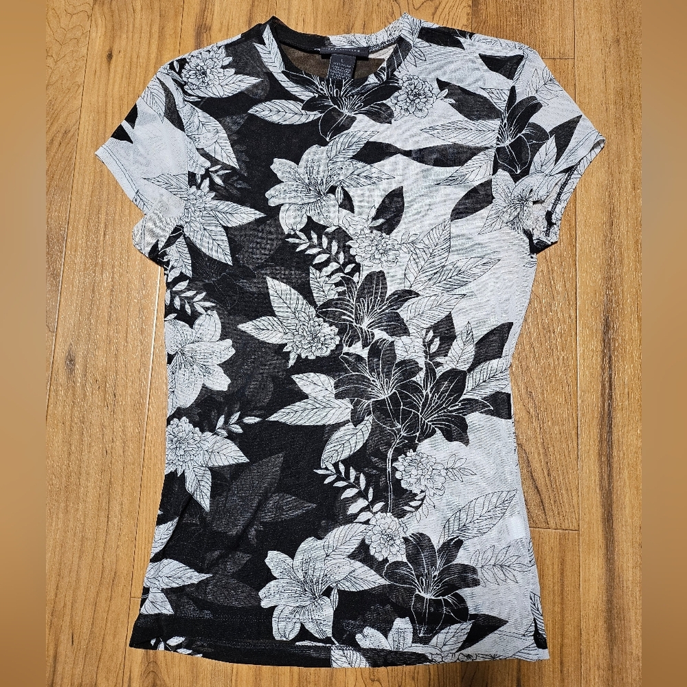 Floral B&W Mesh Top